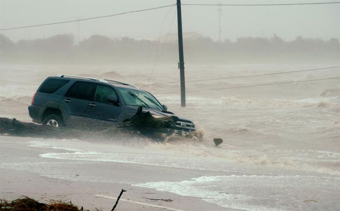A Car Surrounded By Floodwaters In Point Comfort