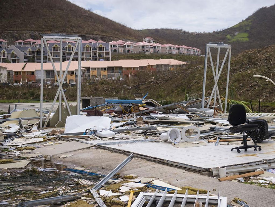 A Photo Taken On September 6, 2017, Shows A Damaged Building At The Hotel Mercure In Marigot, Near The Bay Of Nettle, On The French Collectivity Of Saint Martin, After The Passage Of Hurricane Irma