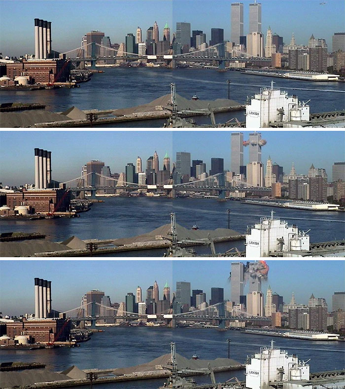 American Airlines Flight 11 (Visible In The Upper Right-Hand Corner Of The Photo) Approaches The North Tower Of The World Trade Center On September 11, 2001