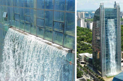 Chinese Build Unbelievable 350ft Waterfall On A Skyscraper