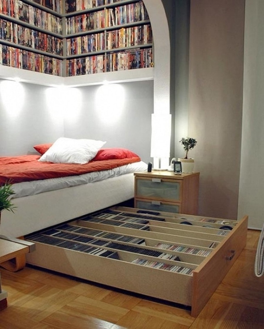Surround yourself with books by storing them under the bed.