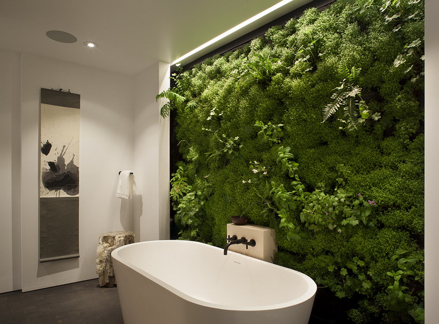 Bring nature inside your bathroom with a vertical garden.