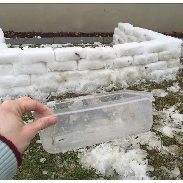 I Took Rectangle-Shaped Tupperware, And We Made 'Snow Blocks' For An 'Igloo.' My Boys Loved It