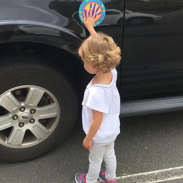 Although We Tell Our Daughter To Not Run Into Parking Lots, It Doesn't Mean She Is Going To Listen. I Bought This Car Magnet, And It Has Been A Miracle Worker. She Loves Keeping Her Hand On The Bright Colors While Waiting For Mom, And Will Try So Hard To Match Her Fingers To The Magnet's