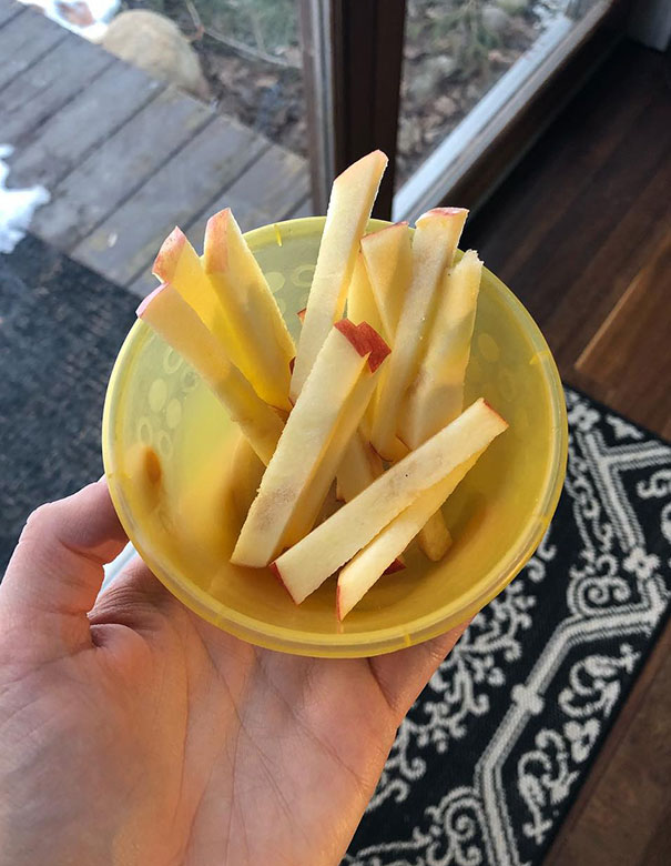 French Fry apple, Anyone? When Your Toddler Doesn't Want Apples, Cut Them Like This And Pretend You Made Apple French Fries