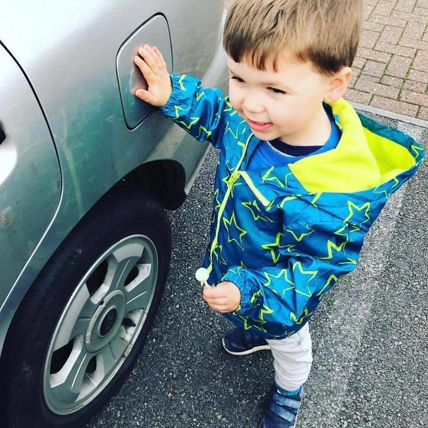 When Getting Out Of The Car By A Road Or In A Car Park, Ask Your Child To Touch 'The Spot,' Aka The Fuel Cover Thingy! Especially Helpful For Anyone With Multiple Children Trying To Get Everyone Out Of The Car!