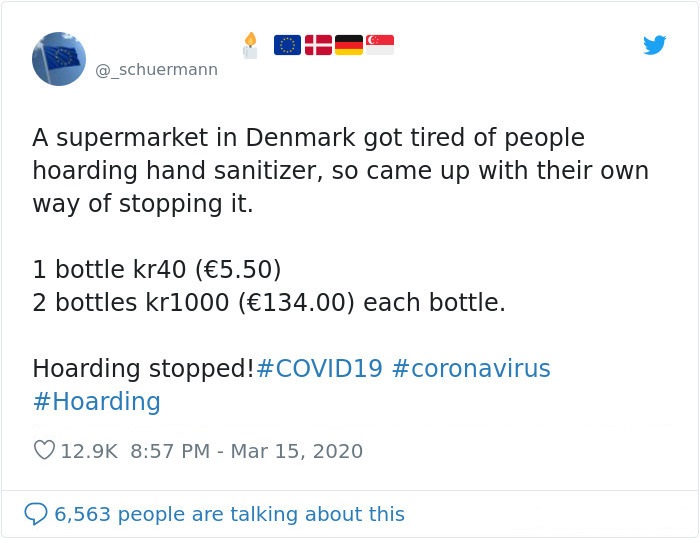 Danish Supermarket Comes Up With A Brilliant Pricing Trick To Stop Hand Sanitizer Hoarding