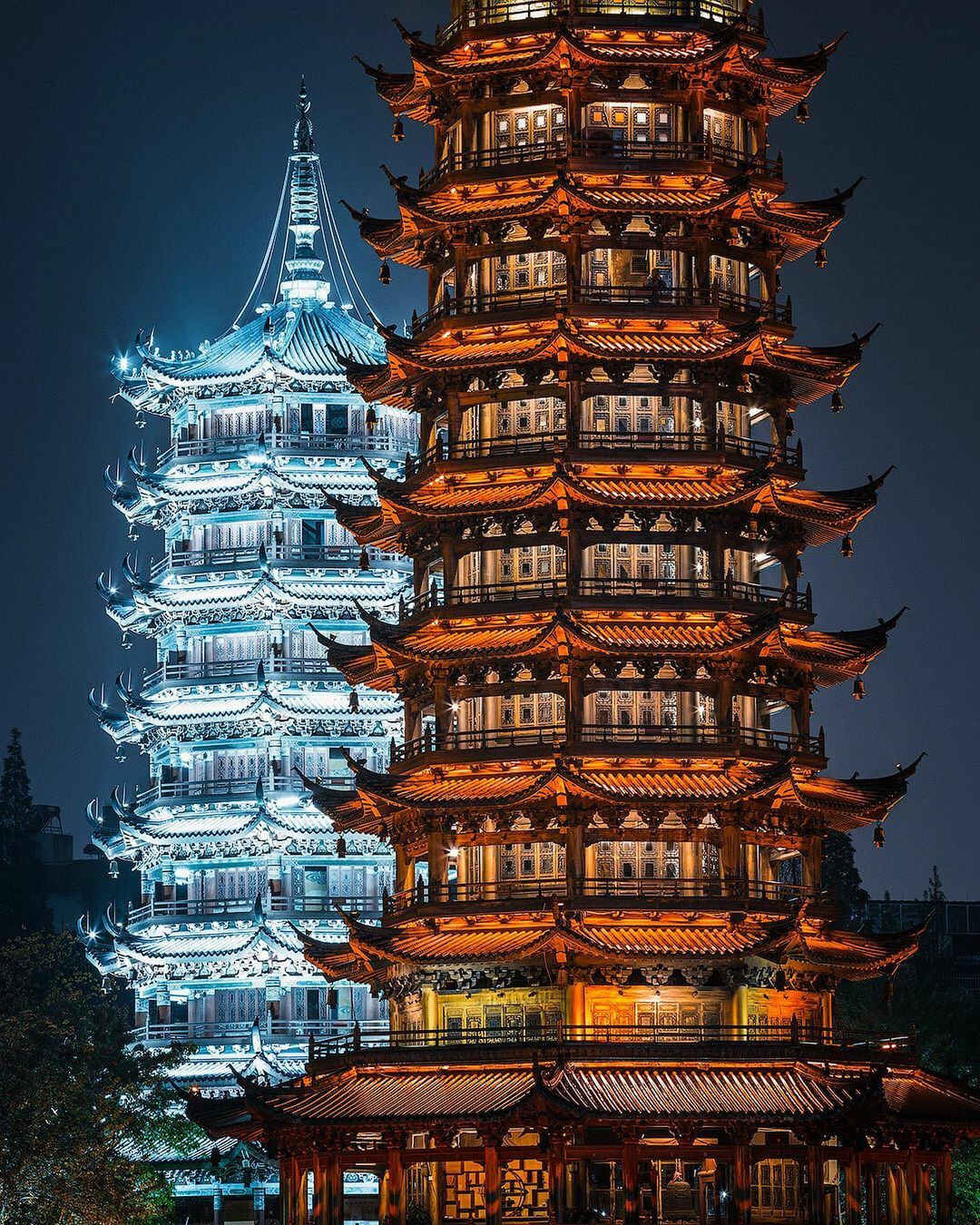 Sun And Moon Pagodas In Guilin, China
