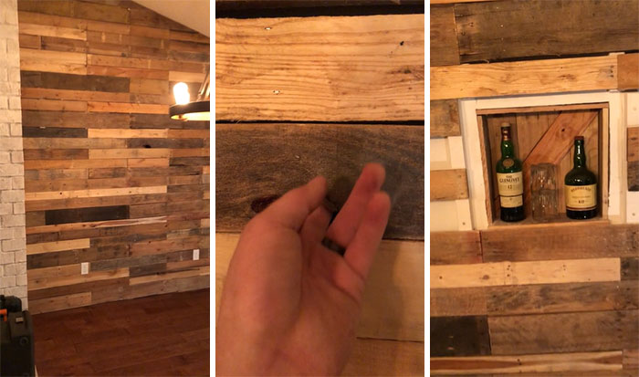 I Built This Wood Wall In My House Today. Couldn’t Resist Adding A Little Something Extra
