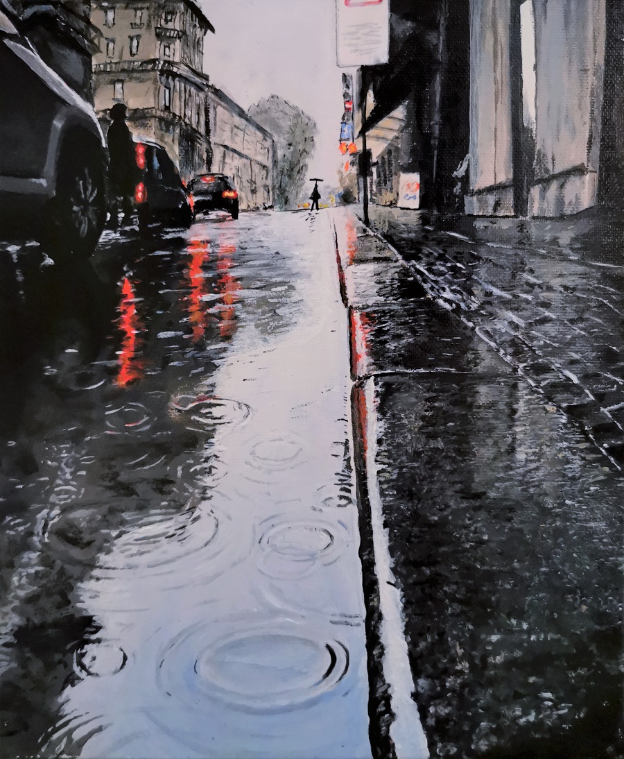 Acrylic Painting I Did A While Back Titled "Rainy Road"