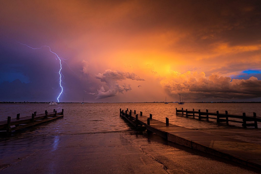 Sunset Lightning On Florida's Space Coast Yesterday Evening