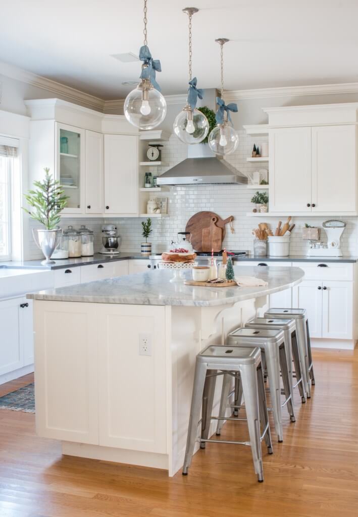 Kitchen with Marble Island and Dome Lighting