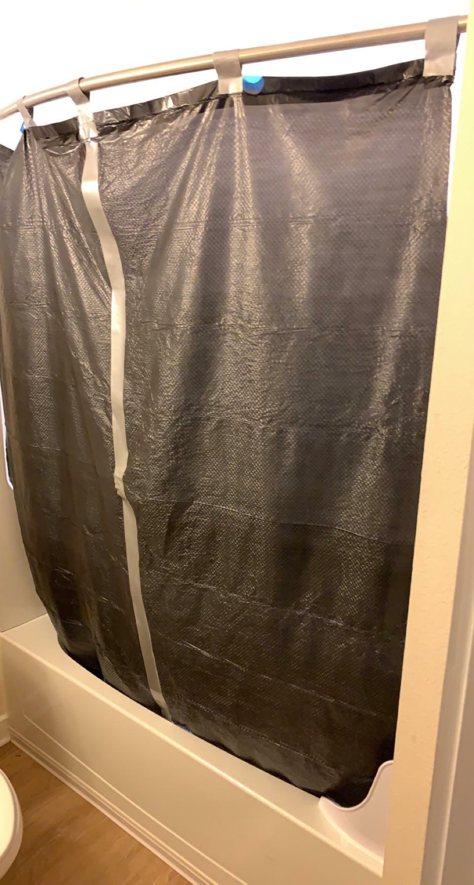 I Forgot To Buy A Shower Curtain For The New Apartment, And I Can't Get One Until Tomorrow Evening. Two Trash Bags Were Cut Open, And An Amount Of Duct Tap