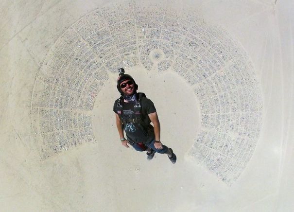 Amazingly, Perfect Shot Of My Friend Skydiving Into Burning Man