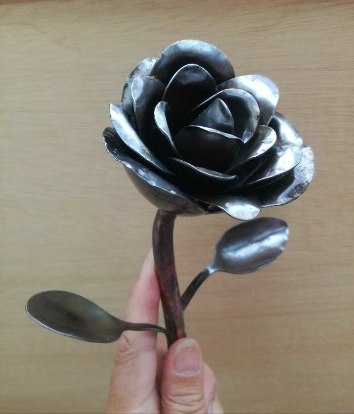 A Rose For My Partner On Our Anniversary, Made From Recycled Cutlery