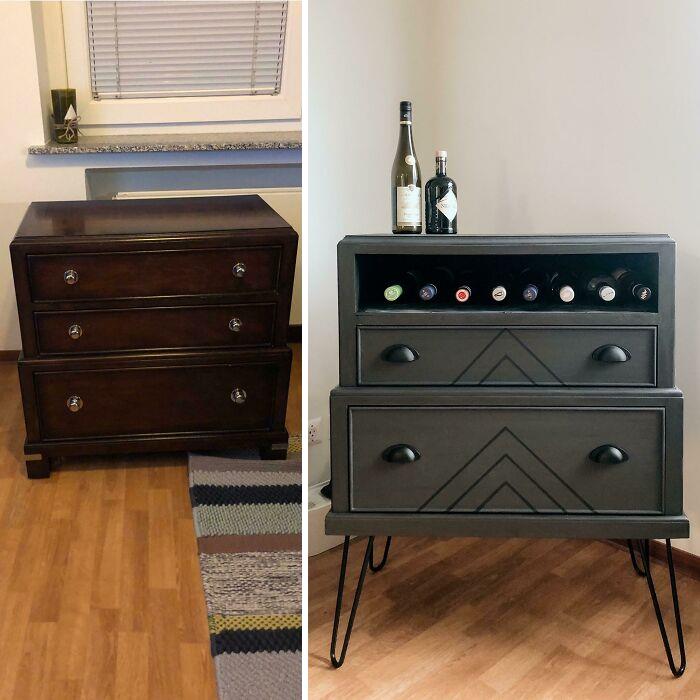 A Neighbor Was Giving Away This Kid Size Chest Of Drawers For Free, So I Snagged It And Made It Into A Quarantine Bar