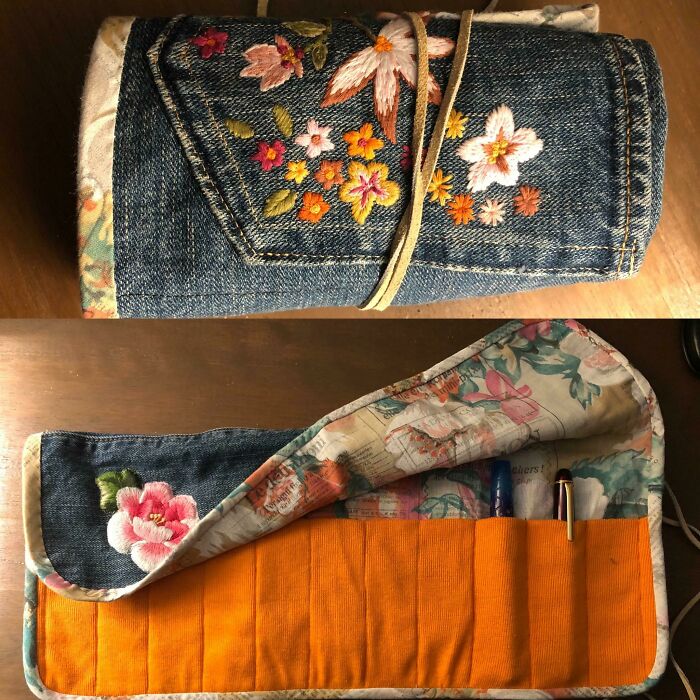 My Old Favorite Jeans Turned Into A Pen Roll