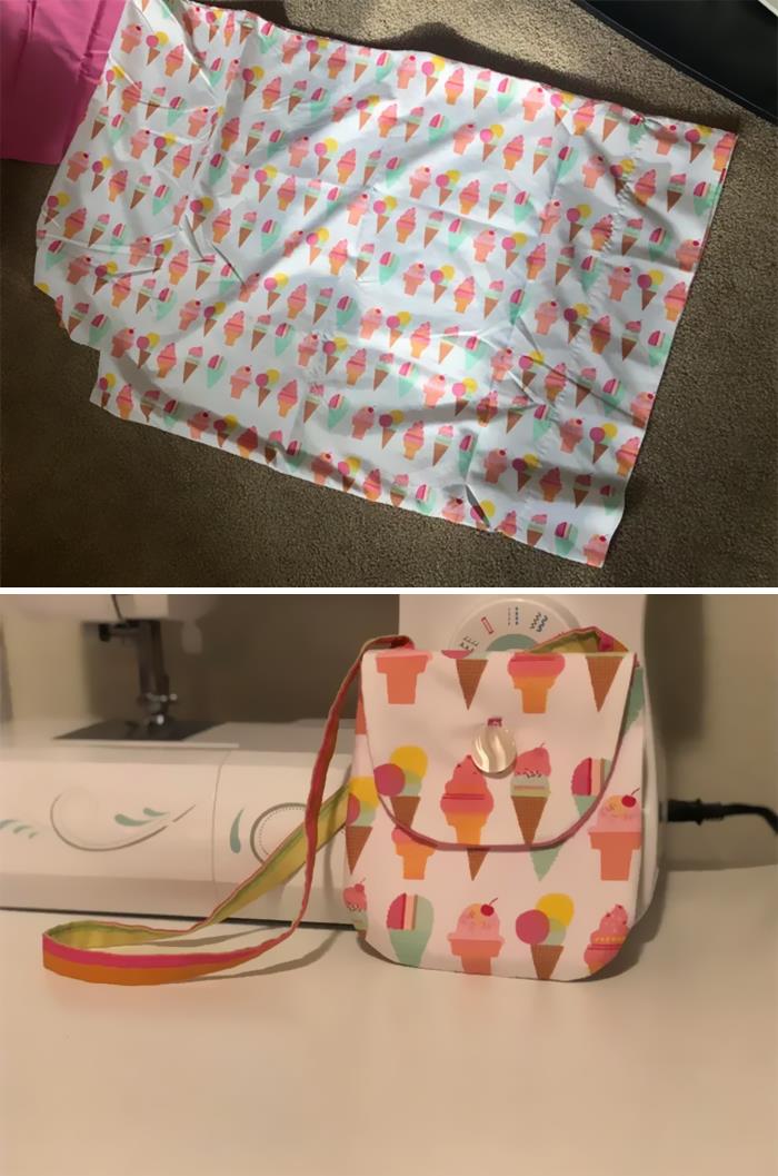 I Got This Pillowcase At A Local Thrift Store For 50 Cents! I flipped It Into A Cute Purse!