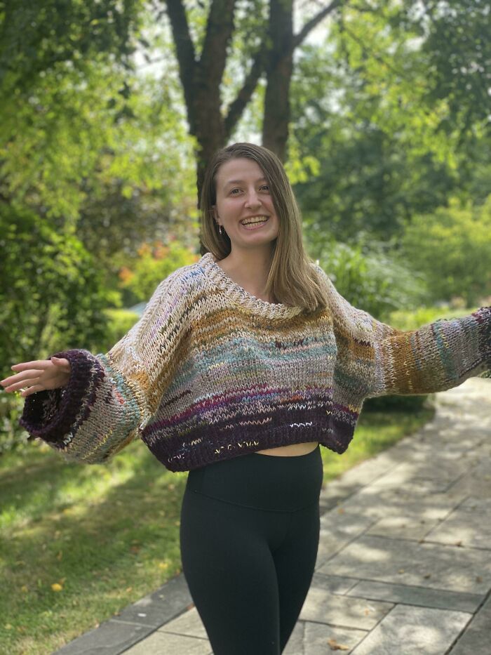 A Knit A Sweater Made Entirely Of Old / Scrap Yarns I Had Lying Around