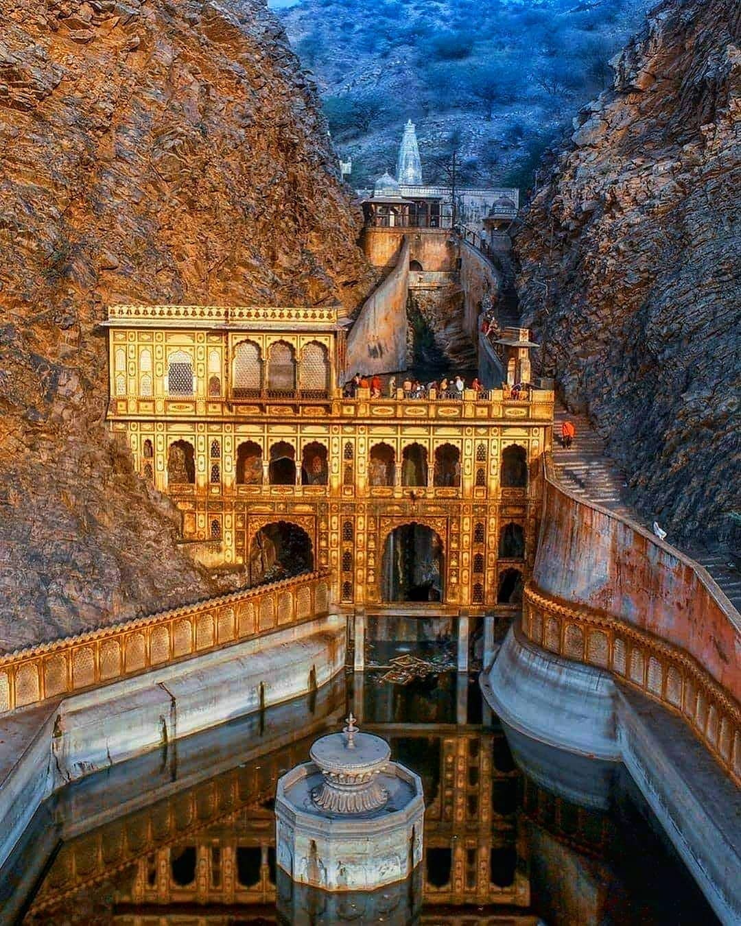Galtaji Hindu Temple Is Located In Aravalli Hills In Jaipur Of, India. Temple Complex Have Many Natural Freshwater Springs