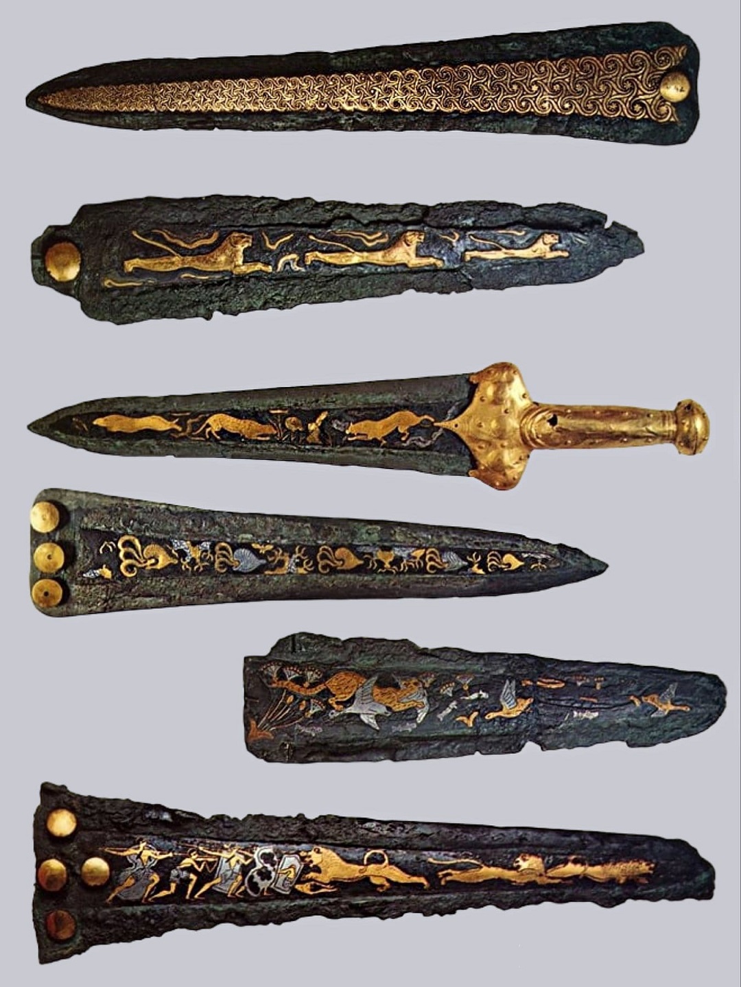 Mycenaean Bronze Daggers, Inlaid With Gold And Silver. 16th Century BC
