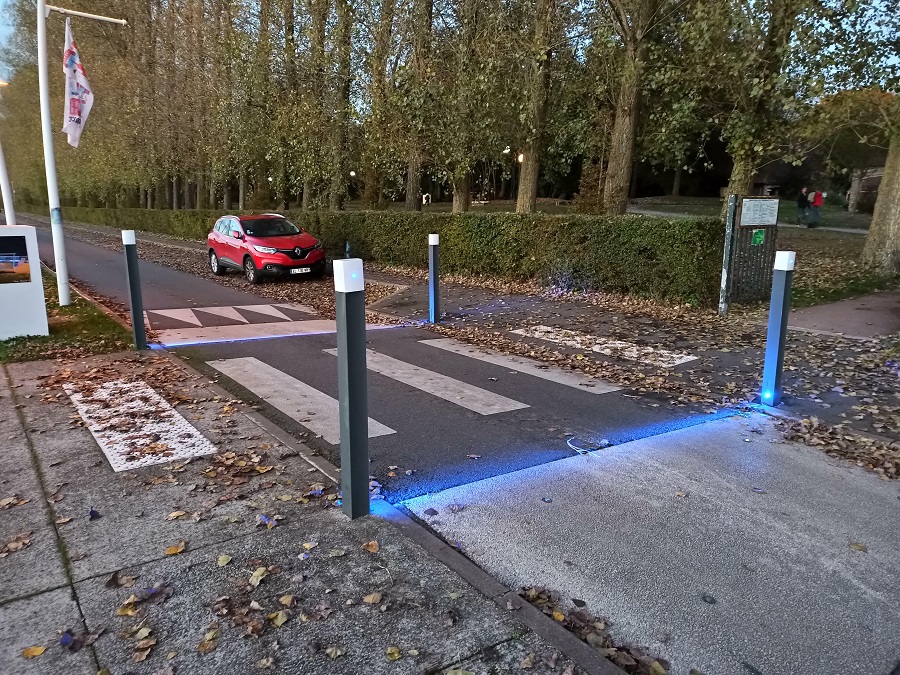 Luminous Bollards At A Pedestrian Crossing In France