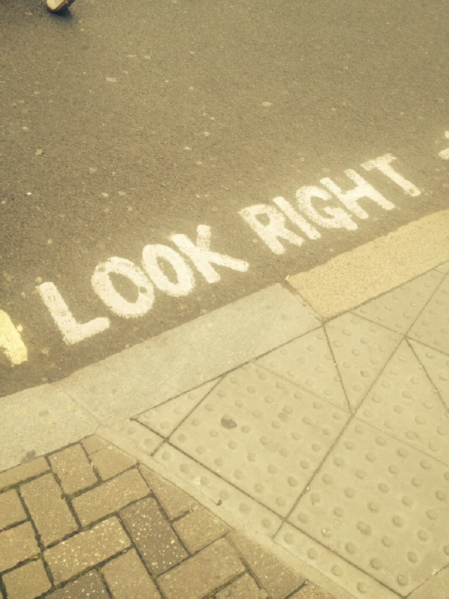 In London, The Road Tells You Which Way To Look For Traffic Coming