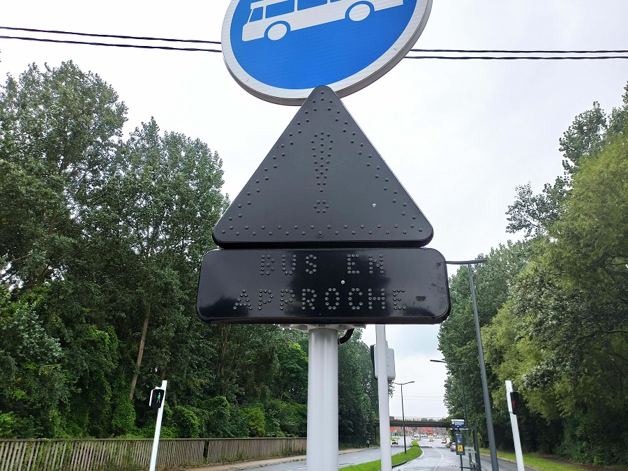 "Incoming Bus" Luminosities Sign, When A City Bus Is Coming, The Sign Is Turned On To Warn The Drivers, France