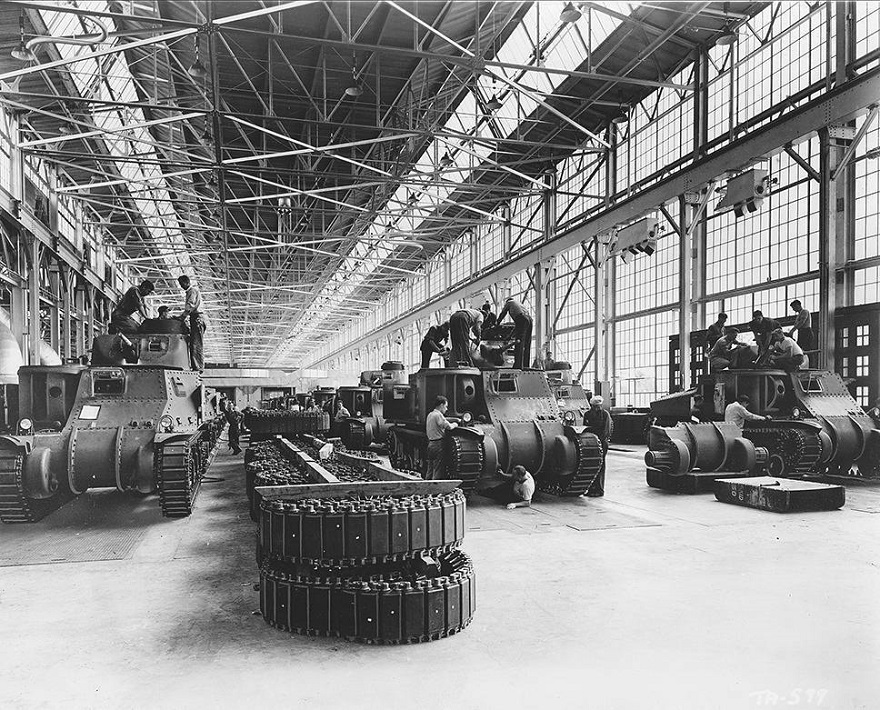 Pictured Below Are Men Working On M3 Lee Tanks At The Detroit Arsenal Plant In Michigan, United States. Date Is Unknown