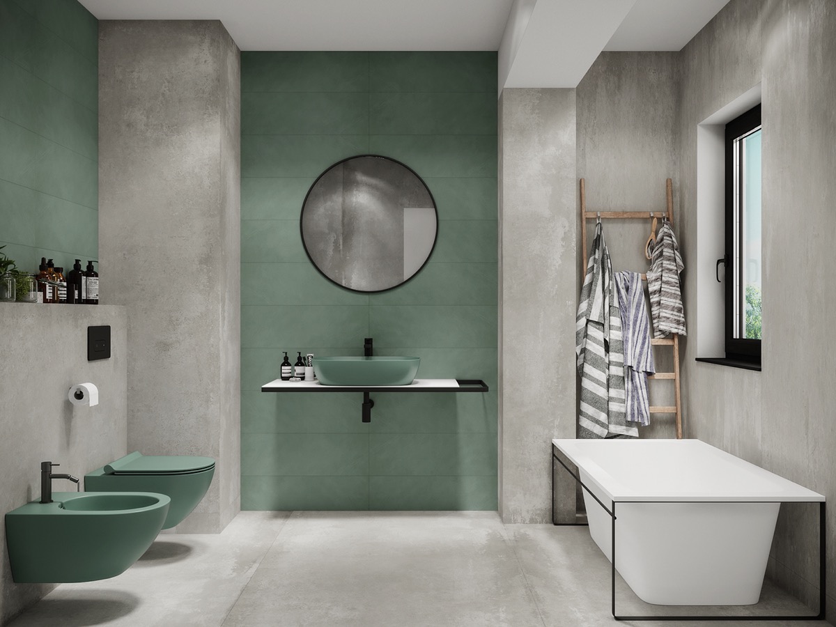 Combine concrete décor with green accents to establish an excellent industrial base with uplifting interludes.