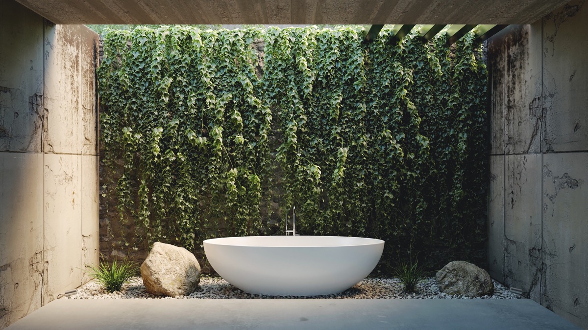A vertical garden wall makes a deeply textural green focal point.