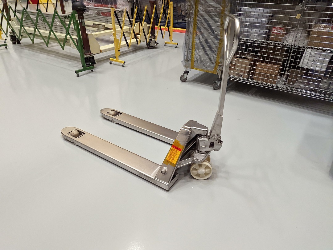 A Stainless-Steel Pallet Jack For Use Inside Clean Rooms