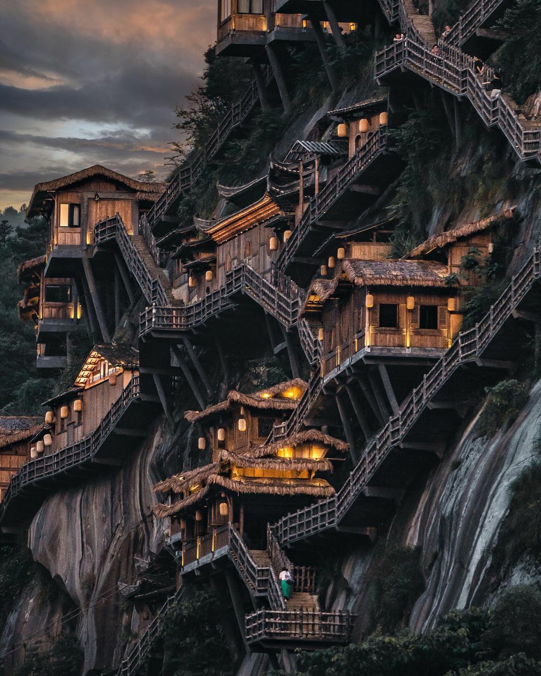 Wangxian Valley With Houses Hanging On Its Cliff. Hwang199