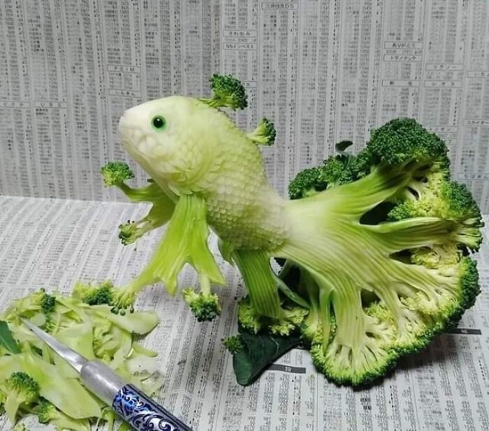 Fish Carved From Broccoli