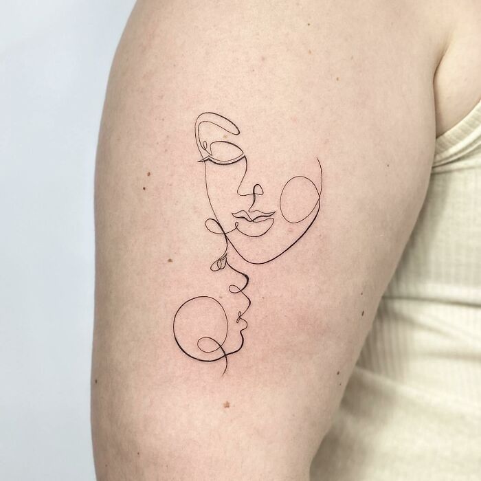 Mother And Children Faces Tattoo