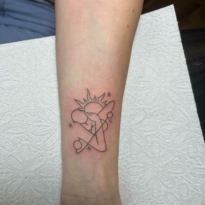 Cute Mother And Children Line Tattoo