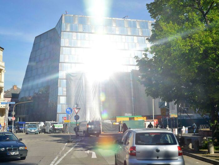 This Is The New University Building Of Freiburg That, At The Same Time, Blinds The Road Traffic
