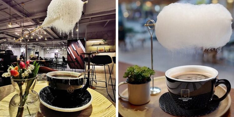 Café In Shanghai Serves Coffee With Cotton Candy On Top So It Rains Sugar, And It Looks Magical