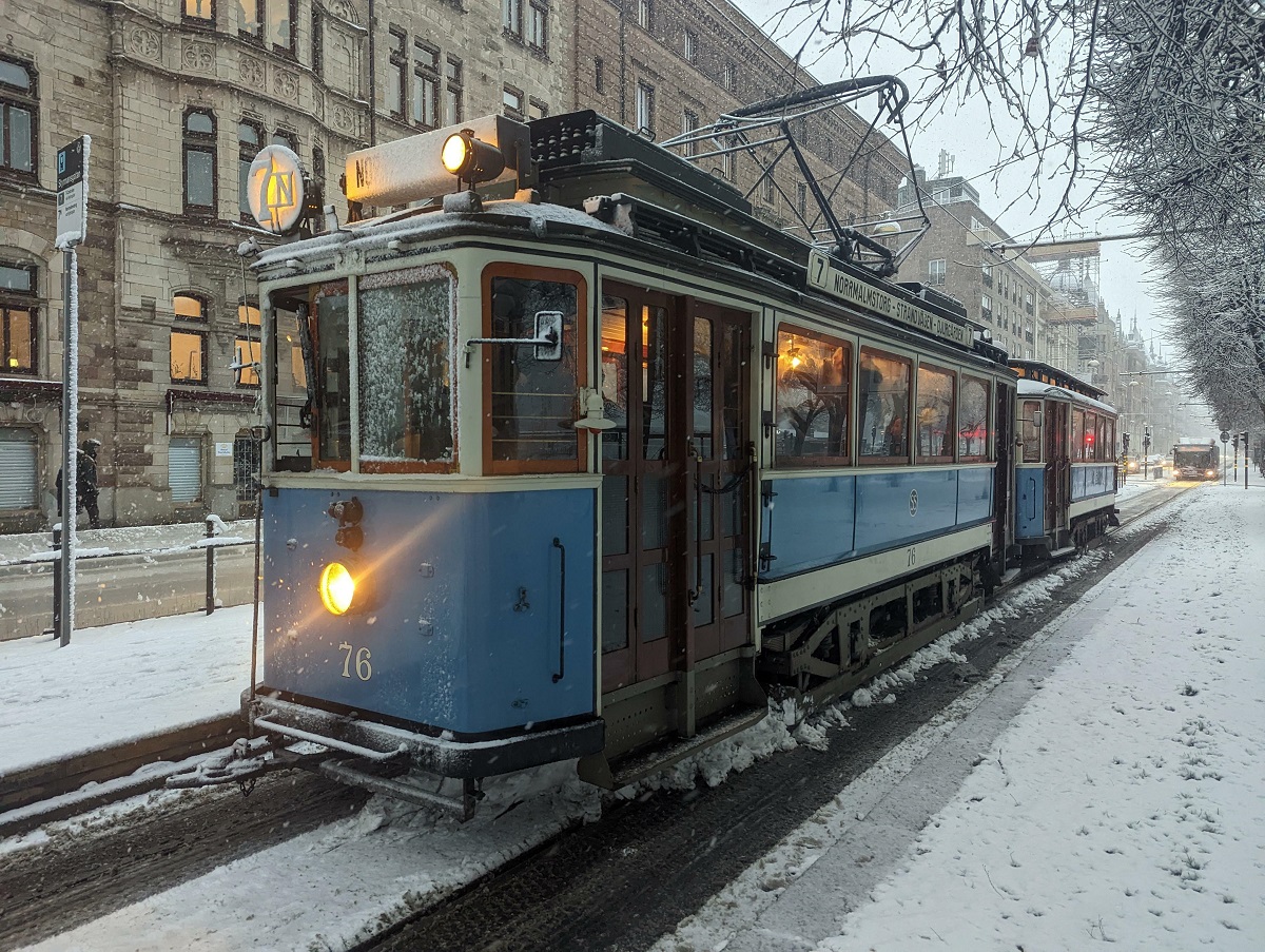 Tram From 1926 Still In Active Traffic On The Streets Of Stockholm, Sweden, November 2022