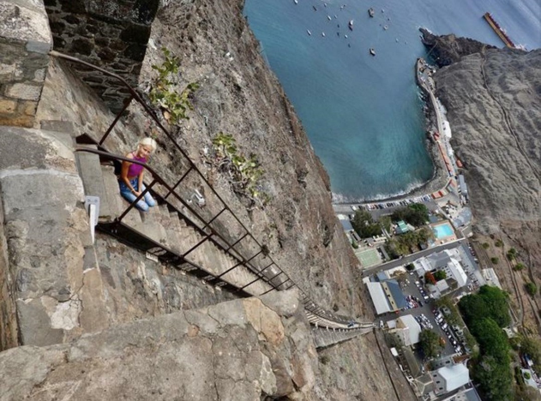 Jacob's Ladder On The Remote Atlantic Island Of St. Helena Is One Of The Longest Straight Stairways In The World, Rising 183m