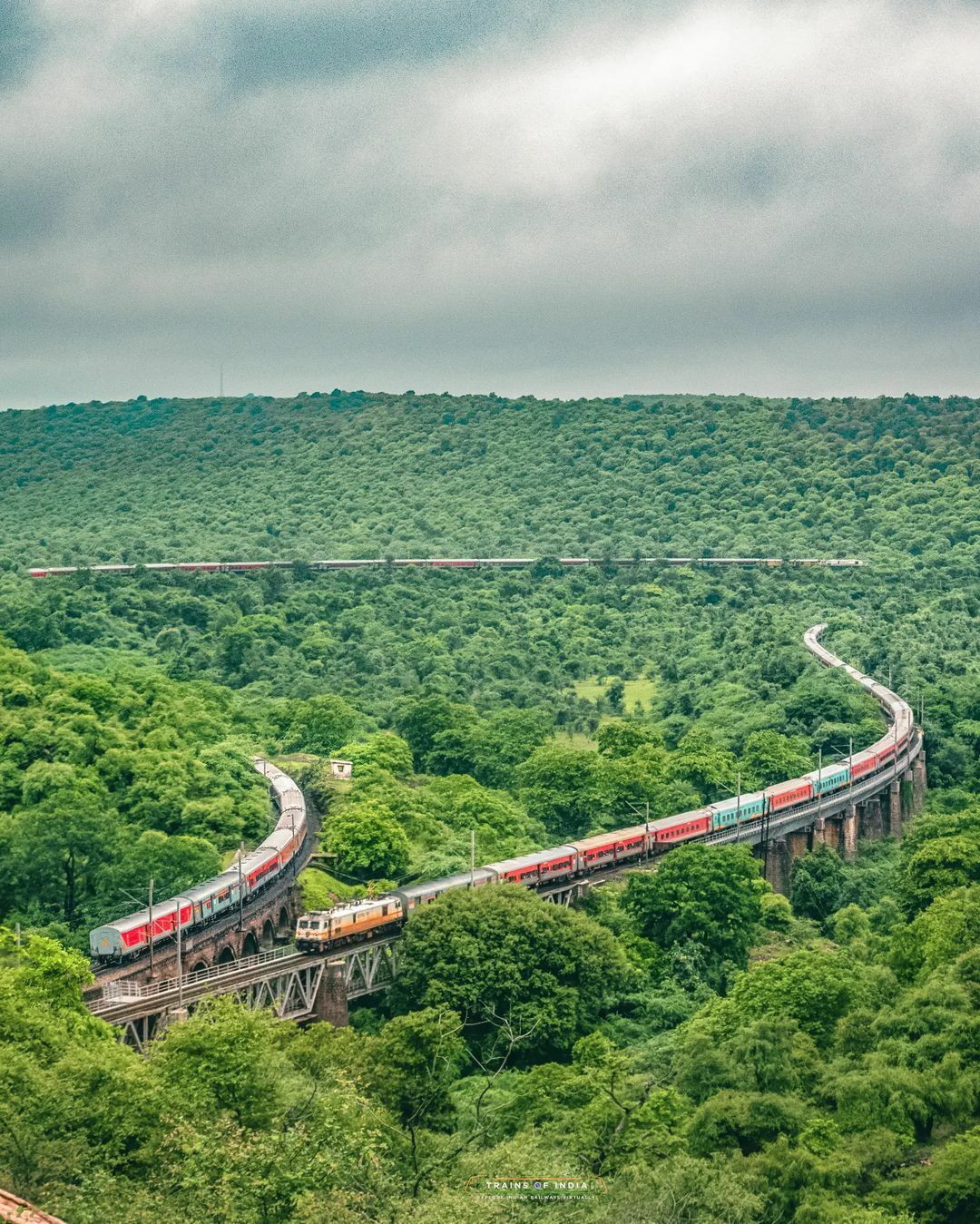 Three Trains Passing At A Time Through Mukundara Hills National Park. Rajasthan, India
