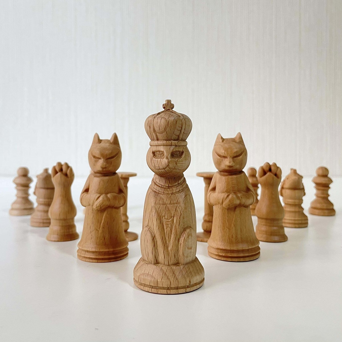 This Is A Cat-Themed Wooden Chess Set That I Designed And Sculpted Myself
