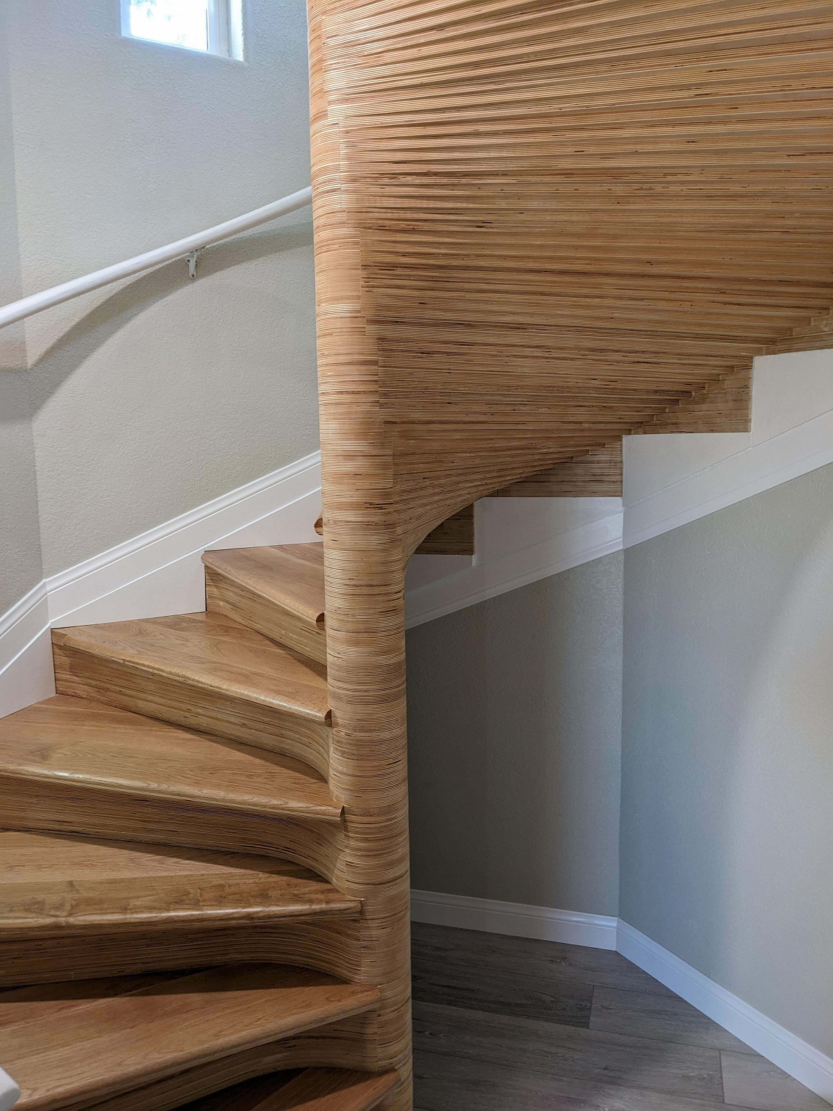 Layered Plywood Spiral Staircase (With White Oak Treads)