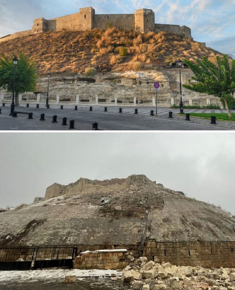 The Cultural As Well As Human Cost Of A 7.8 Magnitude Earthquake; Gaziantep Castle, Turkey, At The Start Of The Month vs. The End