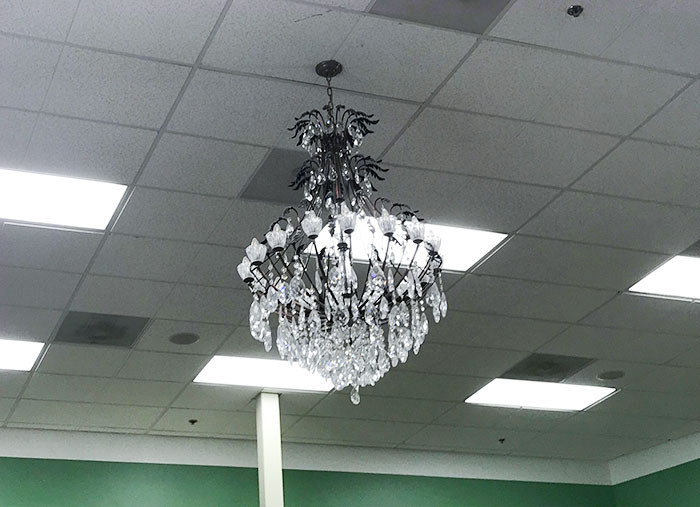 A Chandelier Would Tie All These Florescent Lighting And Ceiling Tiles Together