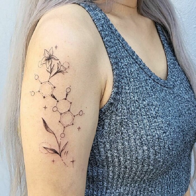 Epicatechin Molecule With Jasmine Flowers Tattoo