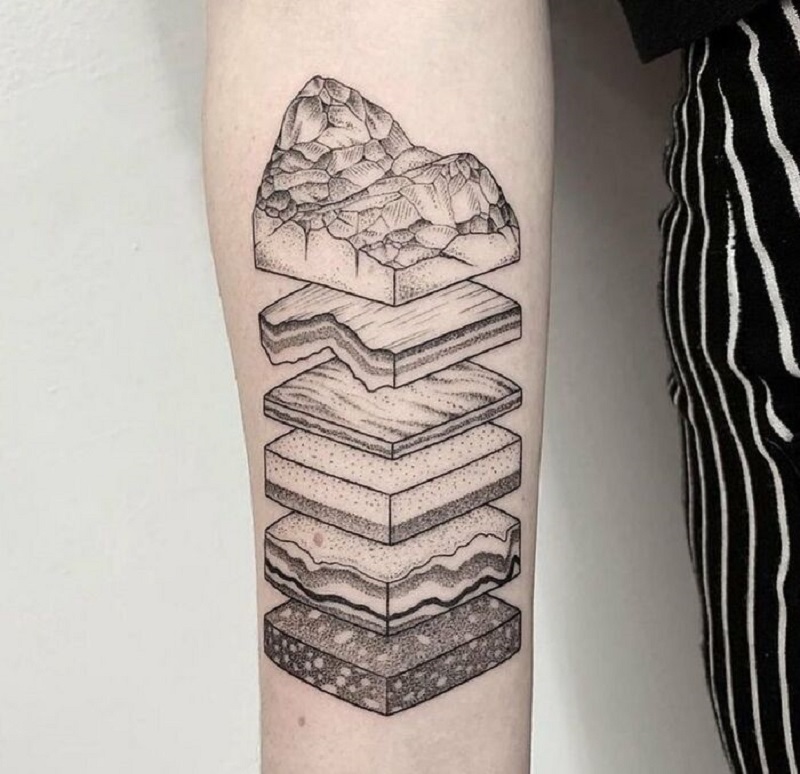 Black Geology Arm Tattoo