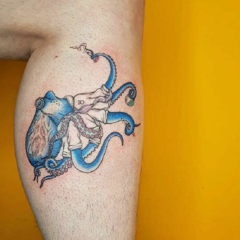 Scientist Blue Octopus Leg Tattoo
