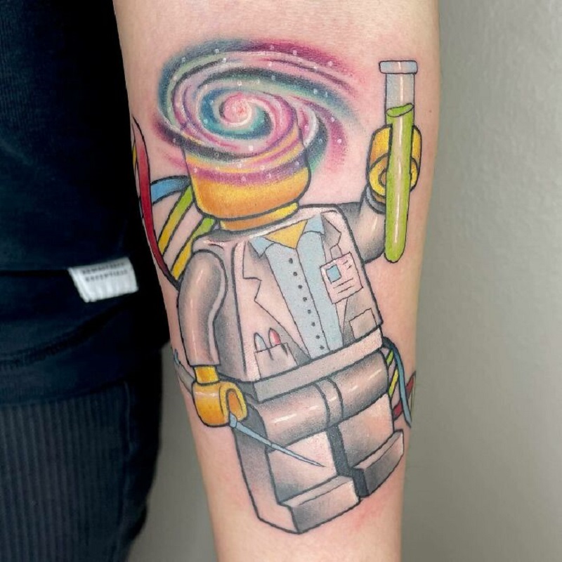 LEGO Scientist Colorful Arm Tattoo
