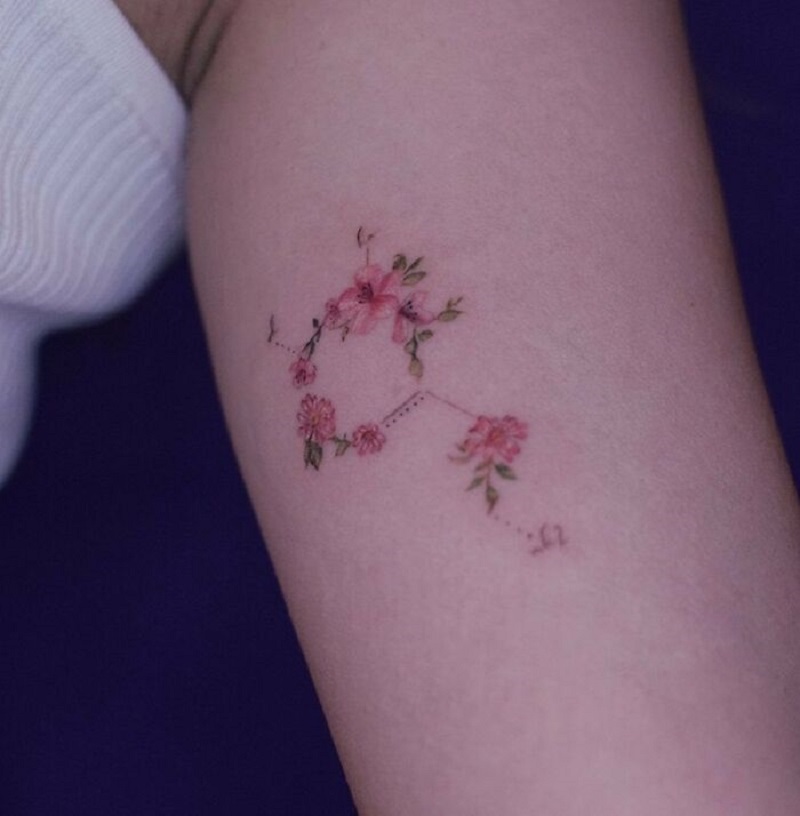 Delicate Floral Dopamine Molecule Tattoo